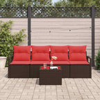 Sofa Set 5 pcs Braun und Rot Poly-Rattan