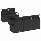 Sofa Set mit Kissen 6 pcs Schwarz Poly Rattan