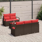 Sofa Set 6 pcs Braun und Rot Poly-Rattan