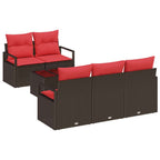Sofa Set 6 pcs Braun und Rot Poly-Rattan
