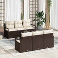 Sofa Set mit Kissen 7 pcs Braun und Creme Poly Rattan