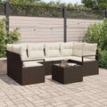 Sofa Set mit Kissen 7 pcs Braun und Creme Poly Rattan