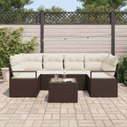 Sofa Set mit Kissen 7 pcs Braun und Creme Poly Rattan