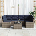 Sofa Set mit Kissen 7 pcs Grau und Blau Poly Rattan
