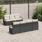 Sofa Set mit Kissen 8 pcs Schwarz und Creme Poly Rattan