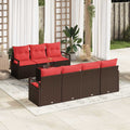 Sofa Set mit Kissen 8 pcs Braun und Rot Poly Rattan