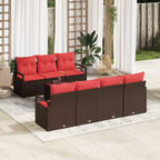 Sofa Set mit Kissen 8 pcs Braun und Rot Poly Rattan