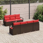 Sofa Set mit Kissen 8 pcs Braun und Rot Poly Rattan