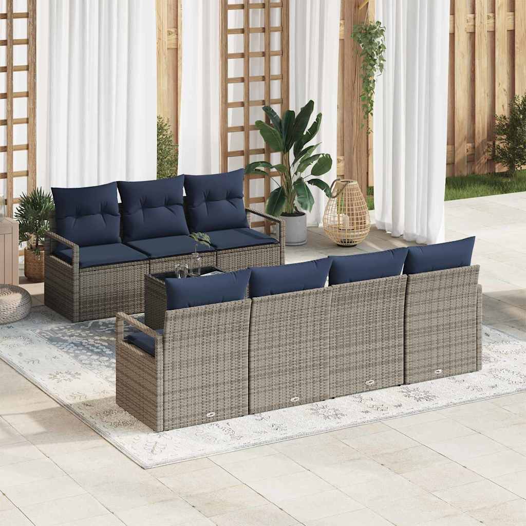 Sofa Set mit Kissen 8 pcs Grau Poly Rattan