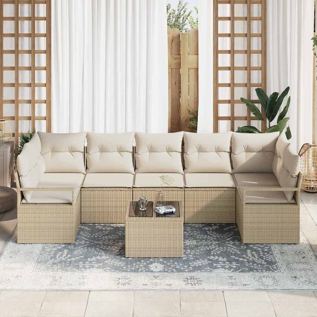 Sofa Set 8 pcs Beige und Creme Poly-Rattan
