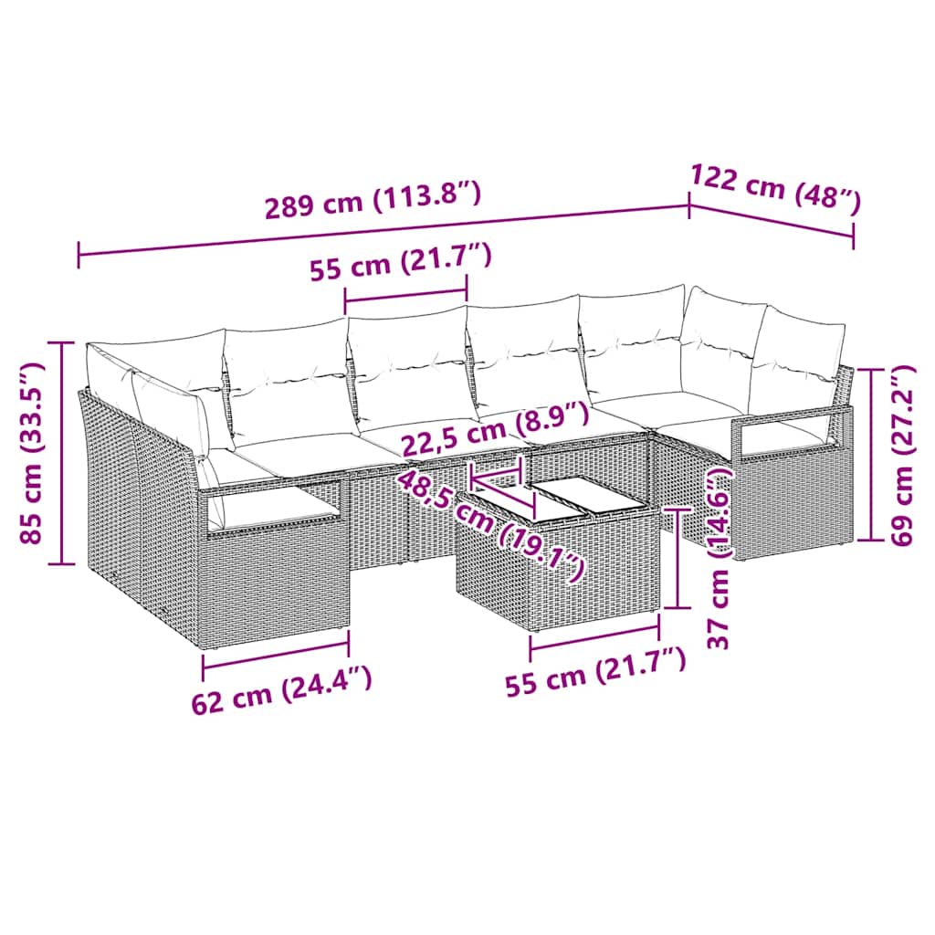 Sofa Set 8 pcs Beige und Creme Poly-Rattan
