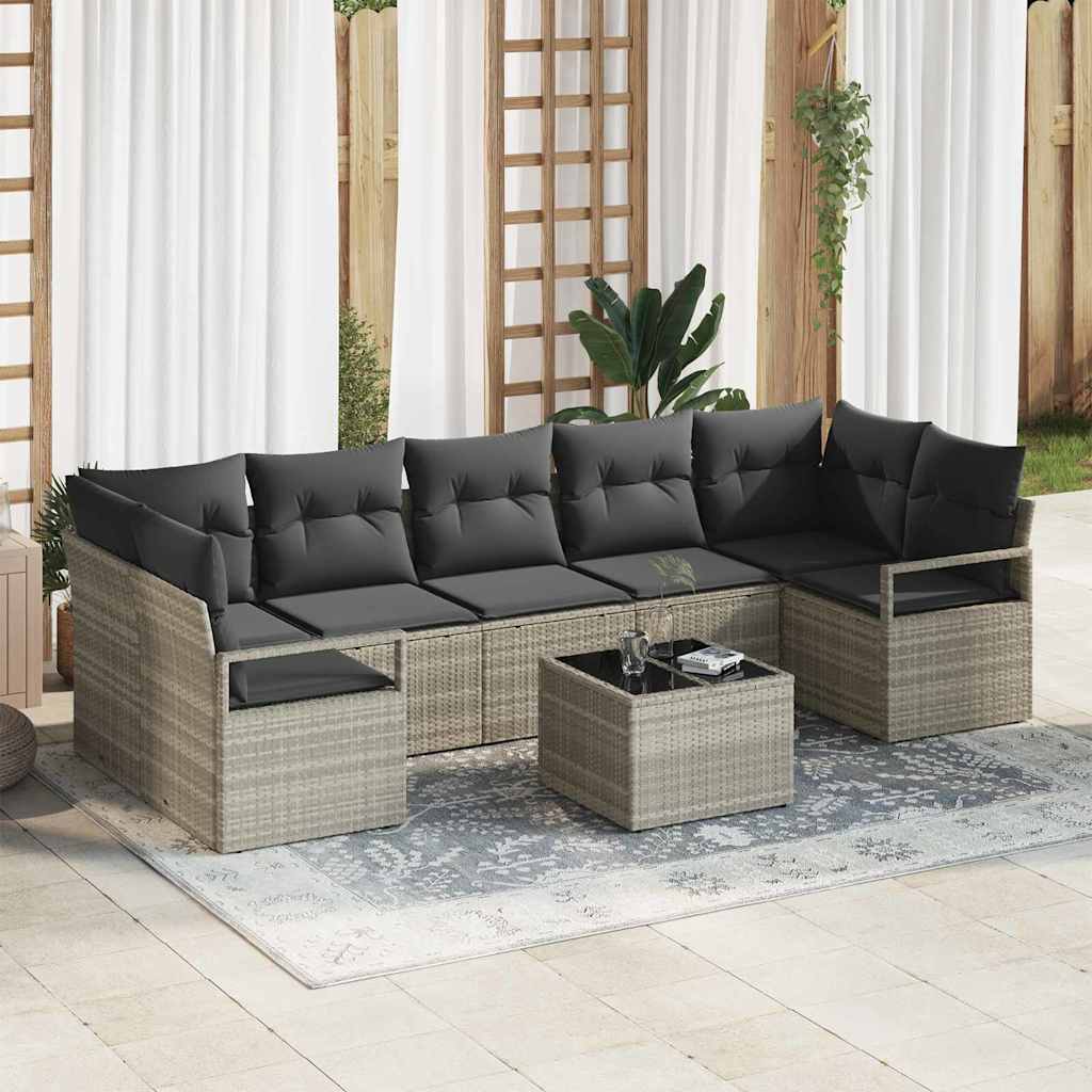 Sofa Set mit Kissen 8 pcs Hellgrau und Dunkelgrau Poly Rattan