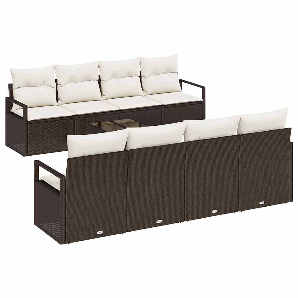 Sofa Set mit Kissen 7 pcs Braun und Creme Poly Rattan