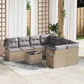 Sofa Set mit Kissen 9 pcs Beige und Grau Poly Rattan