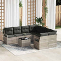 Sofa Set mit Kissen 9 pcs Hellgrau und Schwarz Poly Rattan