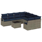 Sofa Set mit Kissen 9 pcs Grau und Marineblau Poly Rattan