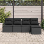 Sofa Set mit Kissen 5 pcs Schwarz Poly Rattan