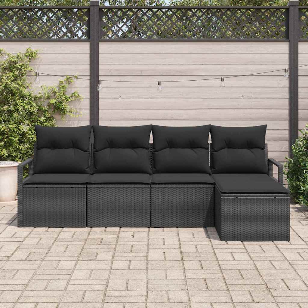 Sofa Set mit Kissen 5 pcs Schwarz Poly Rattan