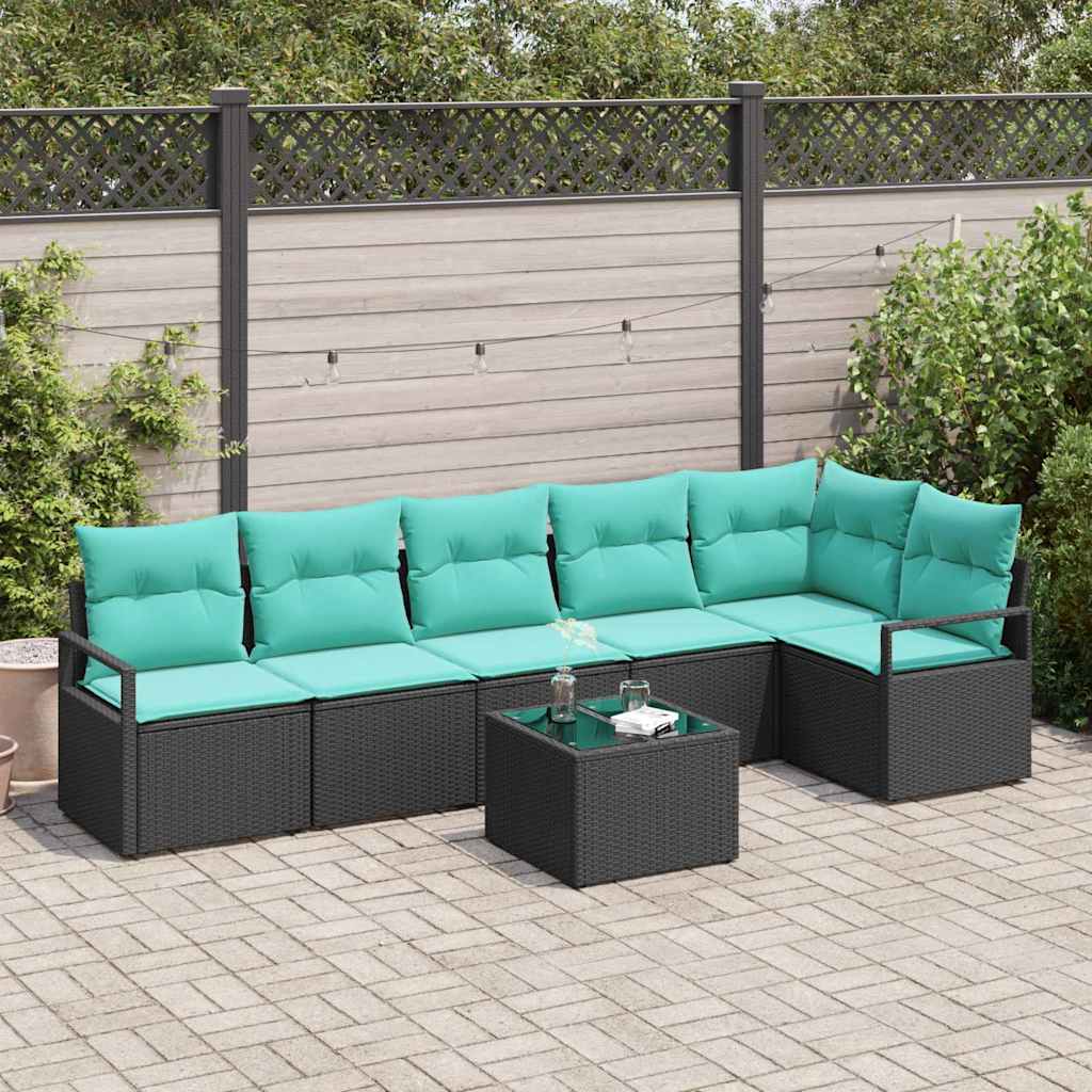 Sofa Set 7 pcs Schwarz Poly-Rattan