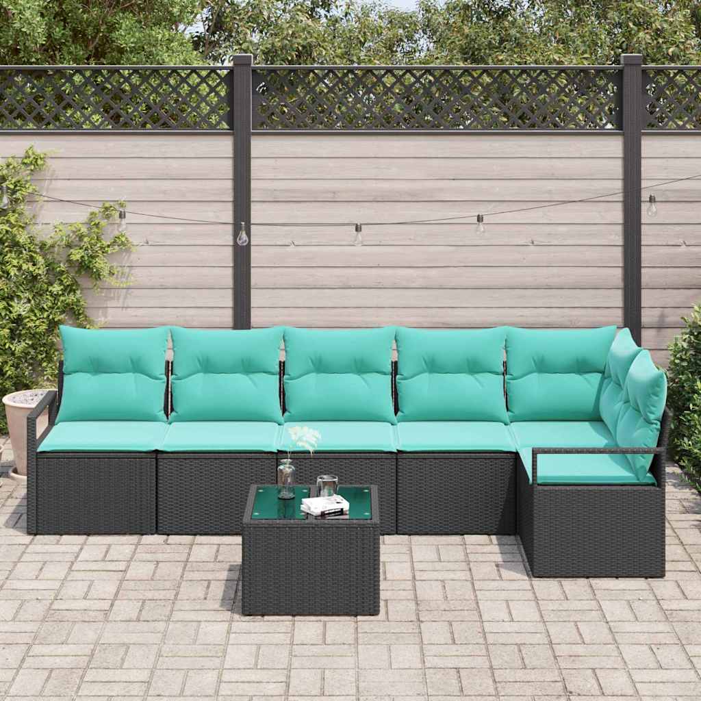 Sofa Set 7 pcs Schwarz Poly-Rattan