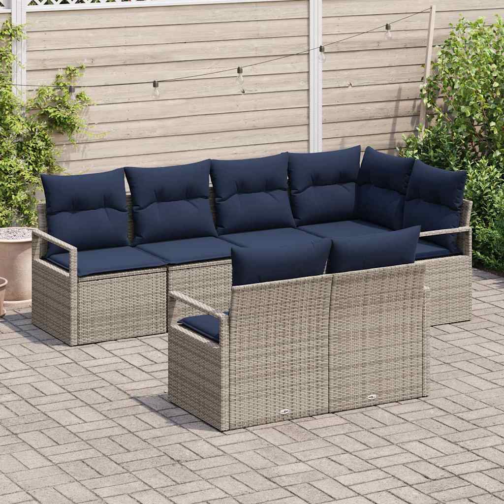 Sofa Set mit Kissen 7 pcs Grau Poly Rattan