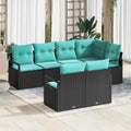 Sofa Set mit Kissen 7 pcs Schwarz Poly Rattan