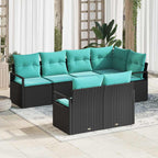 Sofa Set mit Kissen 7 pcs Schwarz Poly Rattan