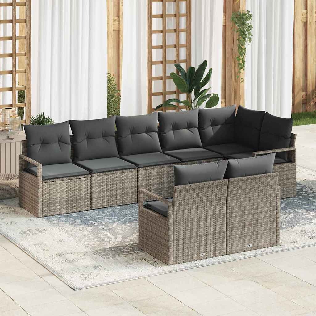 Sofa Set mit Kissen 8 pcs Grau Poly Rattan