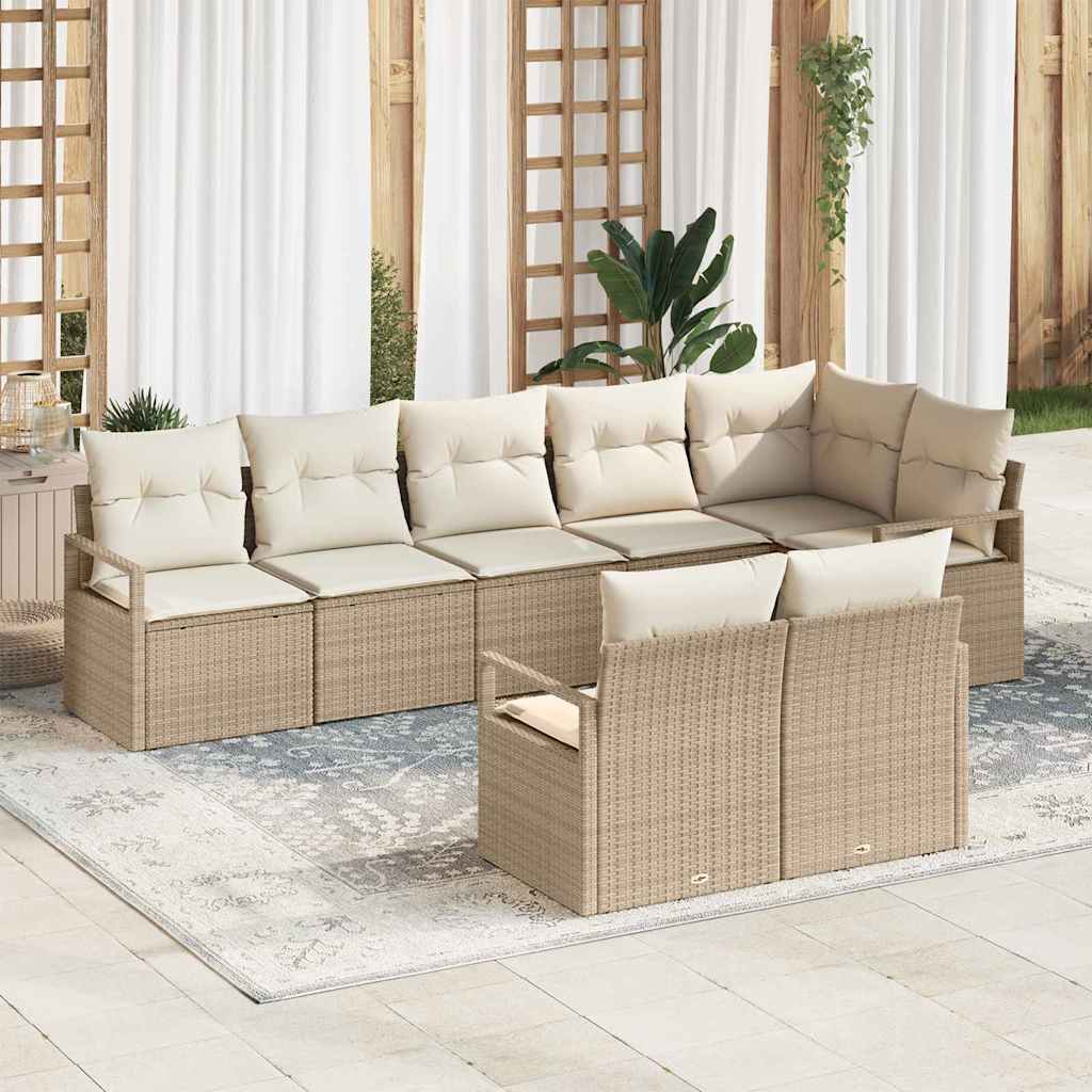 Sofa Set mit Kissen 8 pcs Beige Poly Rattan