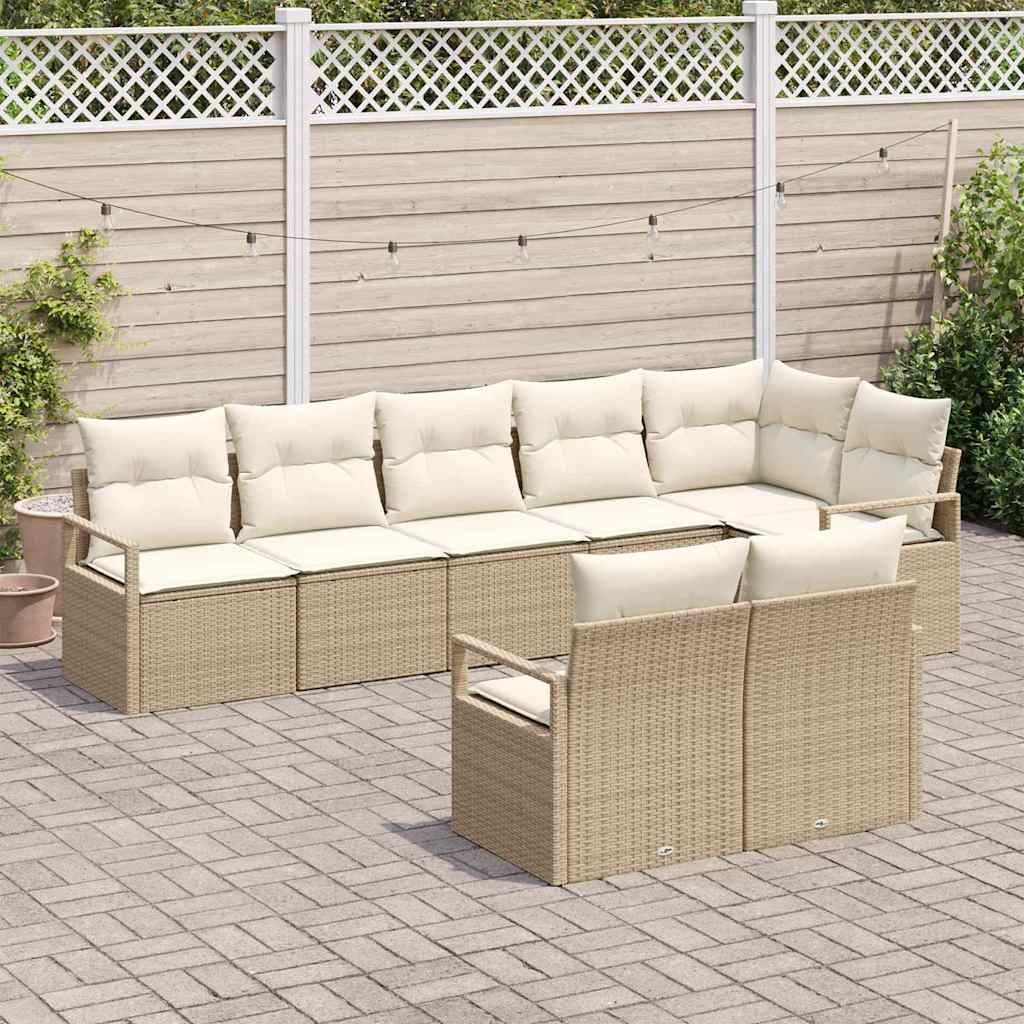 Sofa Set mit Kissen 8 pcs Beige Poly Rattan