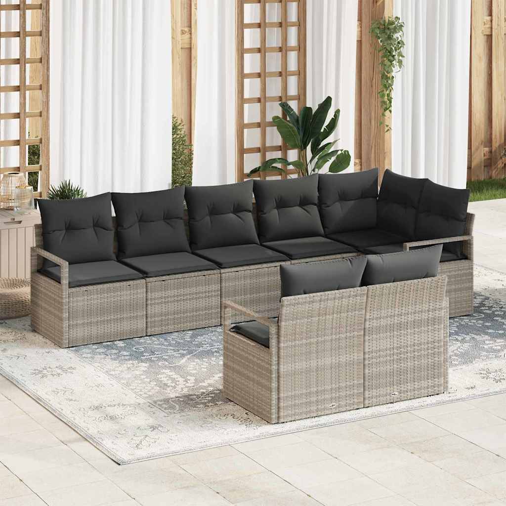 Sofa Set mit Kissen 8 pcs Hellgrau Poly Rattan
