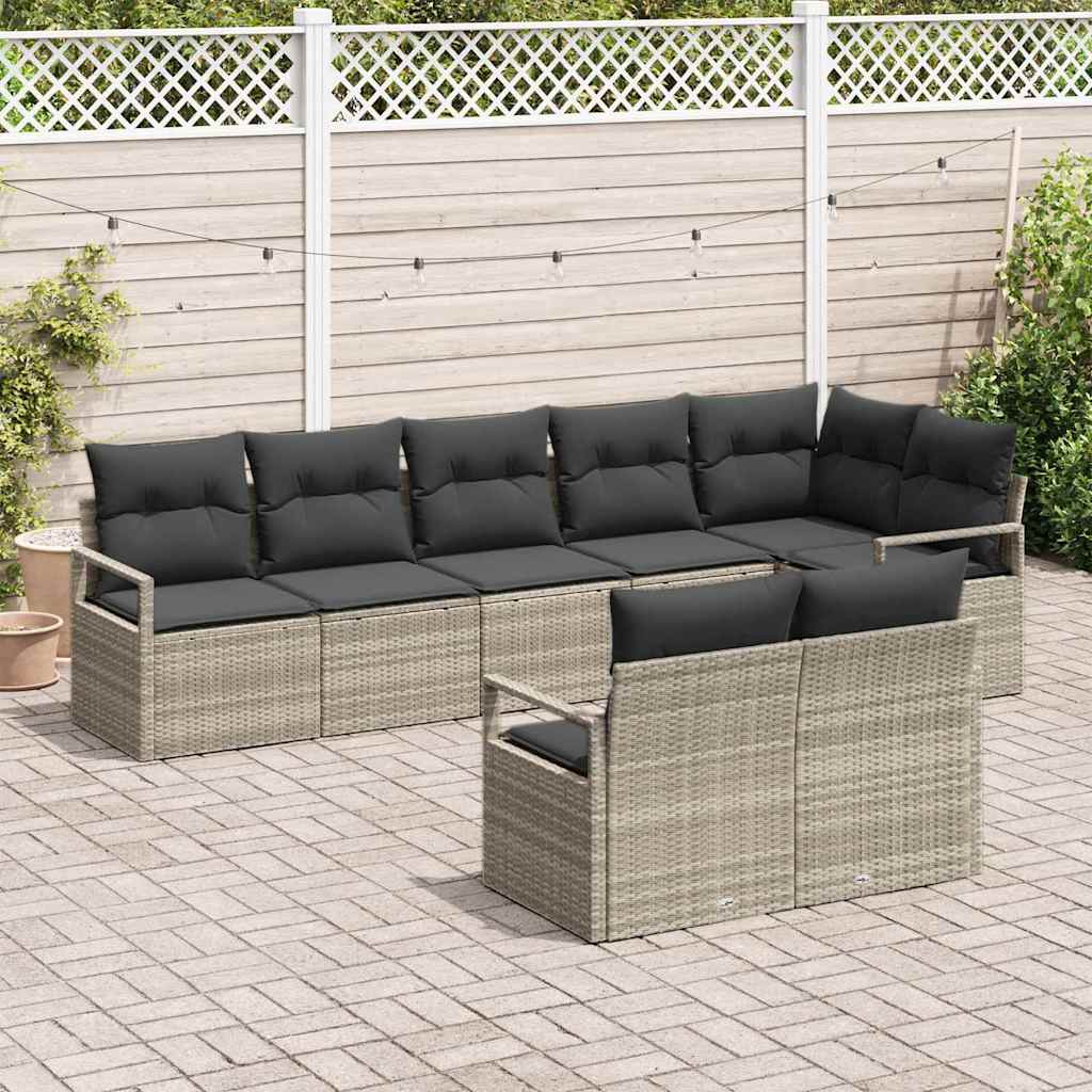 Sofa Set mit Kissen 8 pcs Hellgrau Poly Rattan