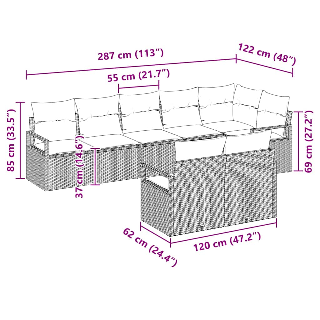 Sofa Set mit Kissen 8 pcs Hellgrau Poly Rattan