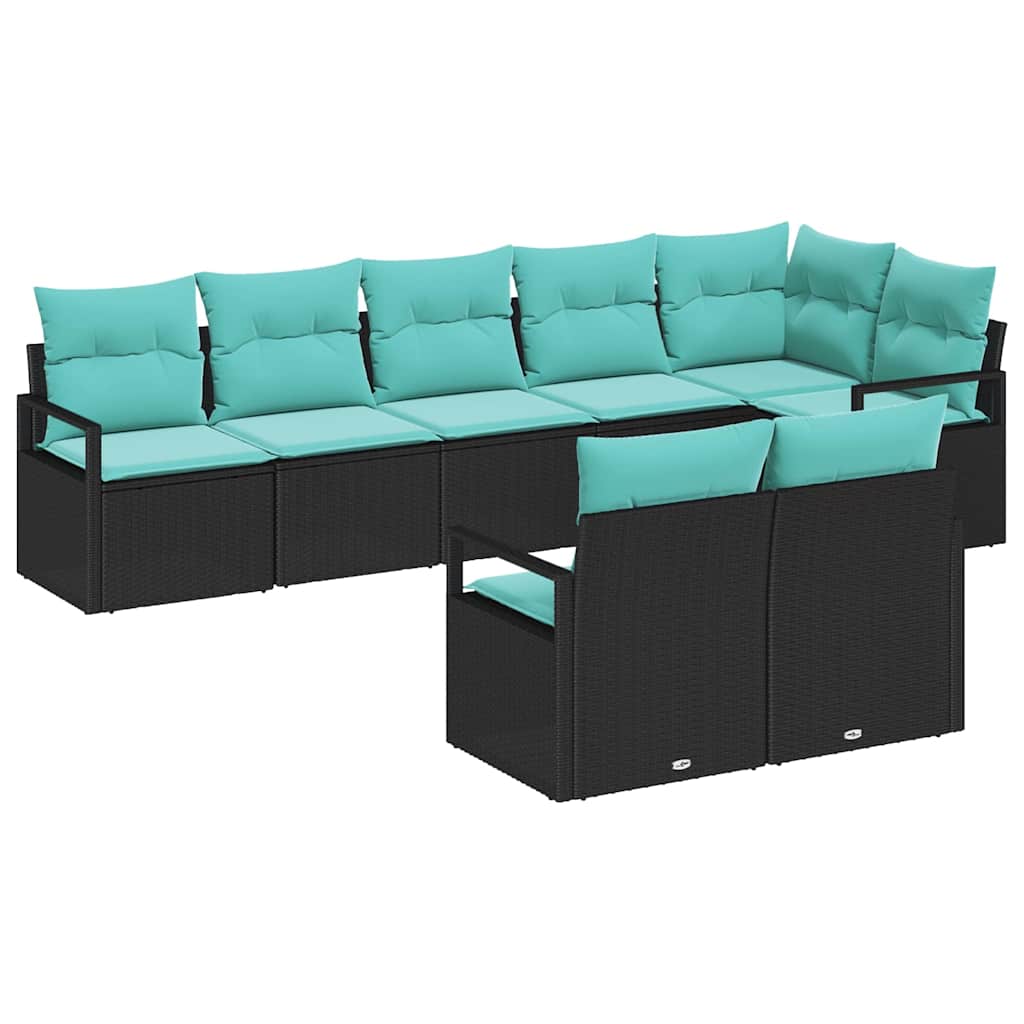Sofa Set mit Kissen 8 pcs Schwarz Poly Rattan
