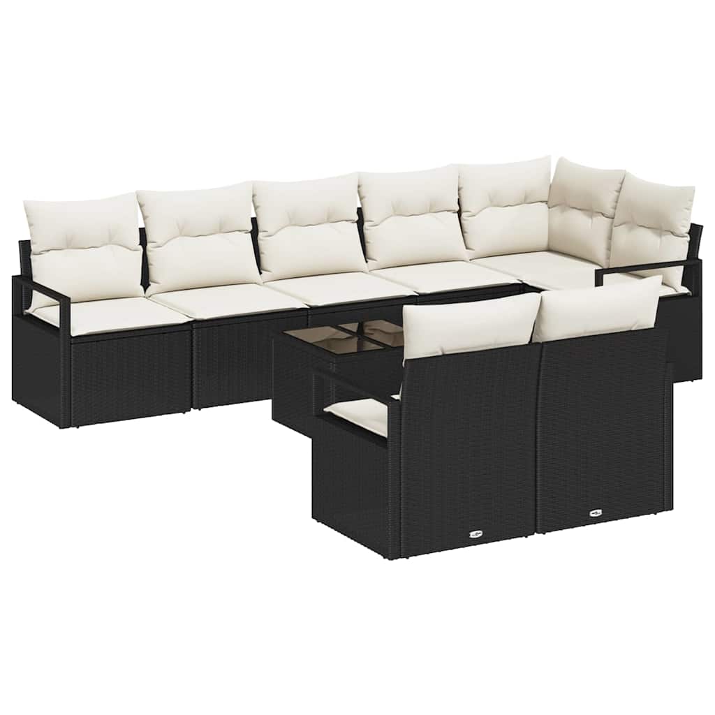 Sofa Set mit Kissen 9 pcs Schwarz Poly Rattan