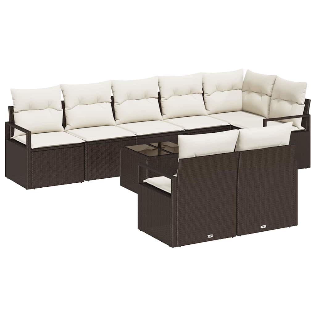 Sofa Set 9 pcs Braun Poly-Rattan
