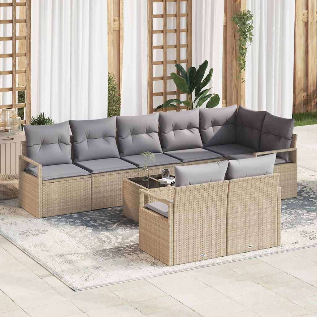 Sofa Set mit Kissen 9 pcs Beige Poly Rattan