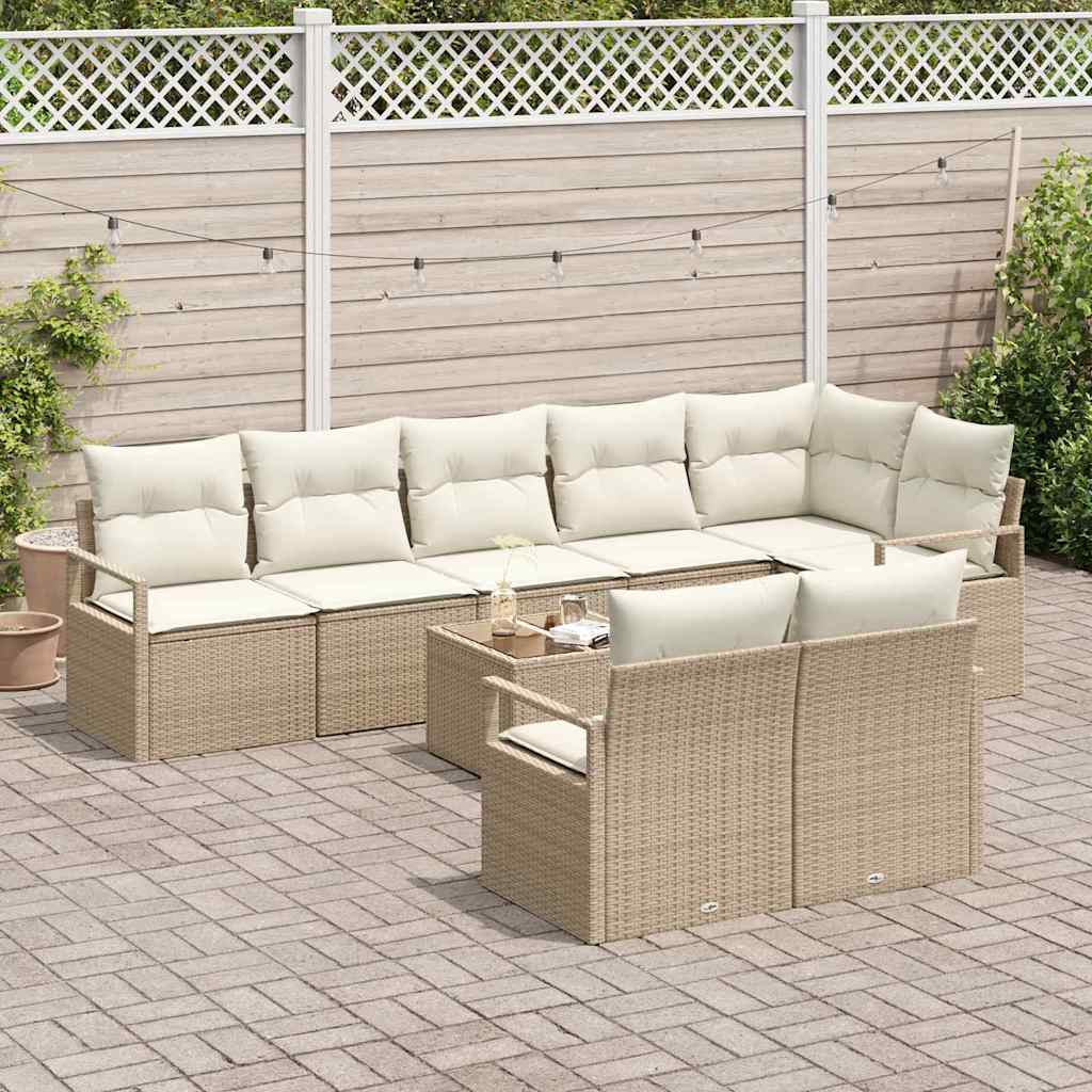Sofa Set mit Kissen 9 pcs Beige Poly Rattan