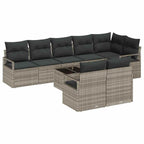 Sofa Set mit Kissen 9 pcs Hellgrau Poly Rattan