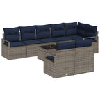 Sofa Set 9 pcs Grau Poly-Rattan