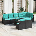 Sofa Set mit Kissen 9 pcs Schwarz Poly Rattan