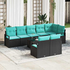 Sofa Set mit Kissen 9 pcs Schwarz Poly Rattan