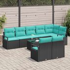 Sofa Set mit Kissen 9 pcs Schwarz Poly Rattan