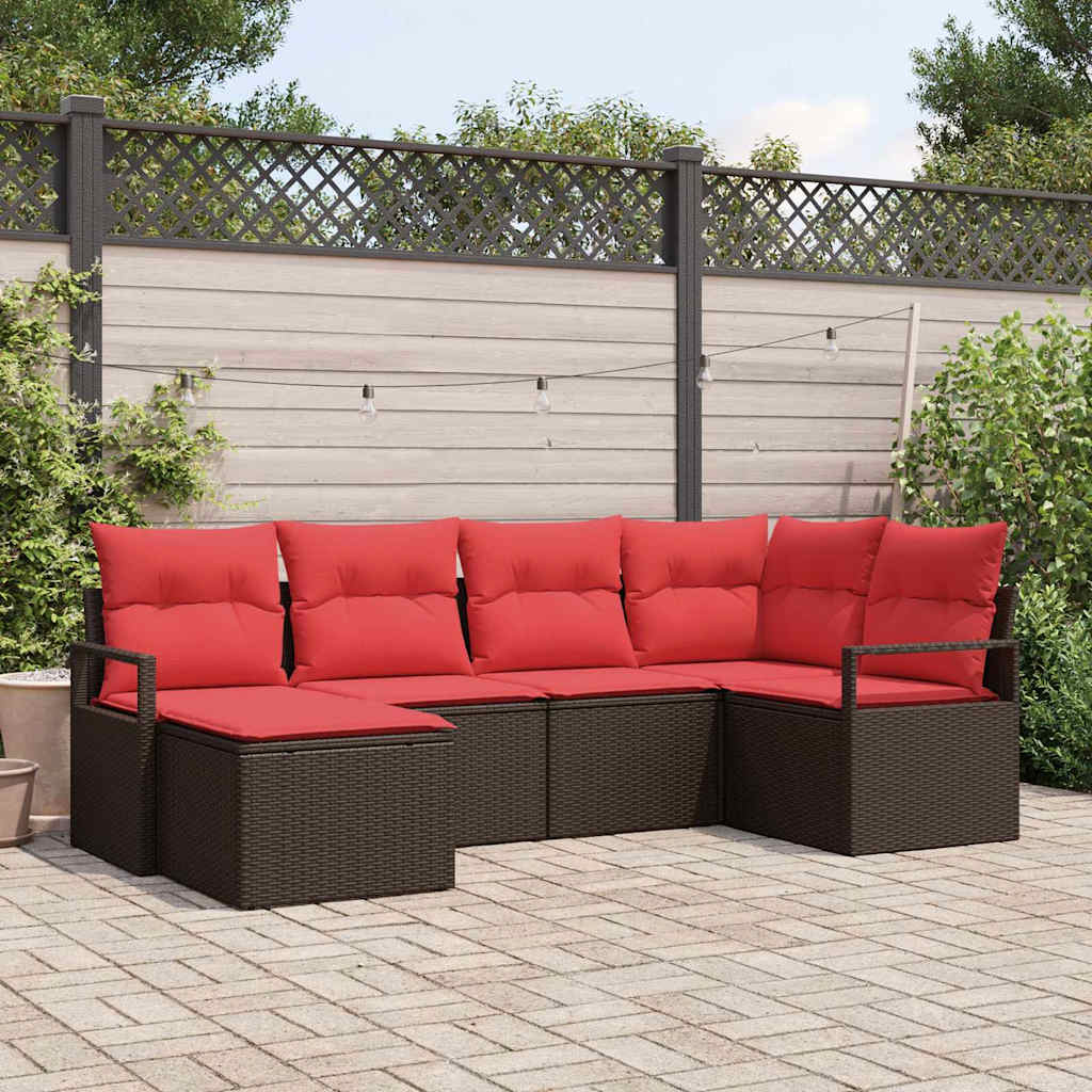 Sofa Set mit Kissen 6 pcs Braun Poly Rattan
