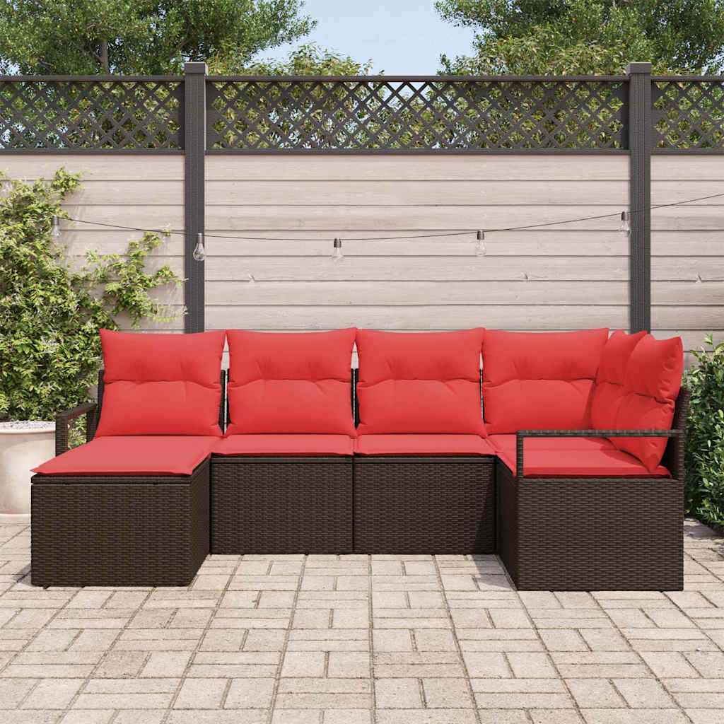 Sofa Set mit Kissen 6 pcs Braun Poly Rattan