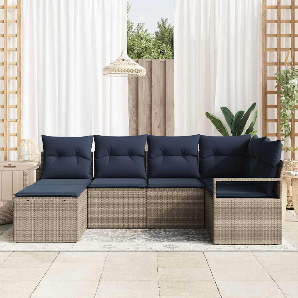 Sofa Set mit Kissen 6 pcs Grau Poly Rattan