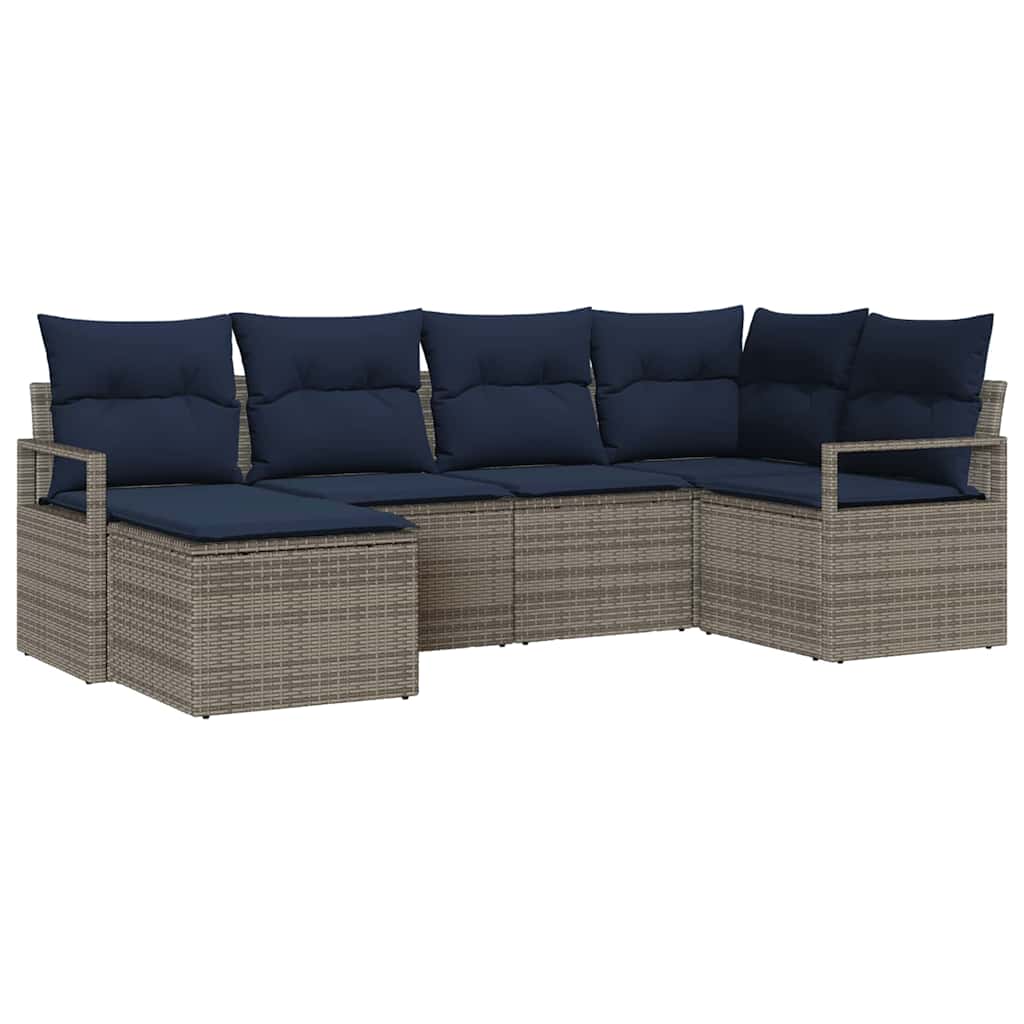 Sofa Set mit Kissen 6 pcs Grau Poly Rattan
