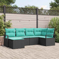 Sofa Set mit Kissen 6 pcs Schwarz Poly Rattan
