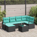Sofa Set mit Kissen 7 pcs Schwarz Poly Rattan