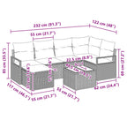 Sofa Set mit Kissen 7 pcs Schwarz Poly Rattan